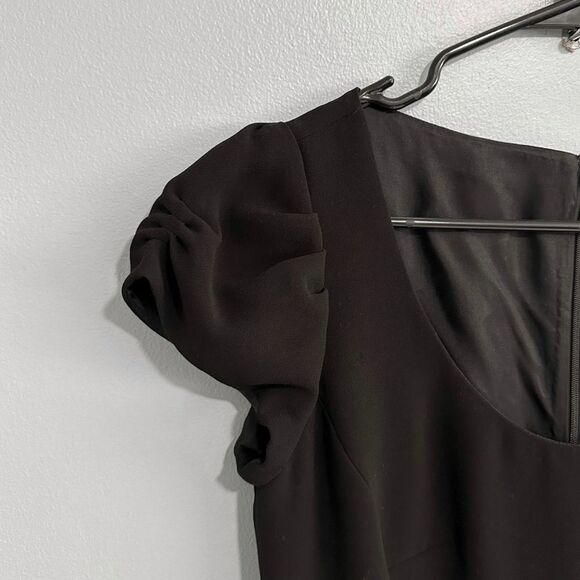 Tahari Size 2 Pleated Detail Puff Sleeves Black Juan Midi Dress NWT - Picture 4 of 11